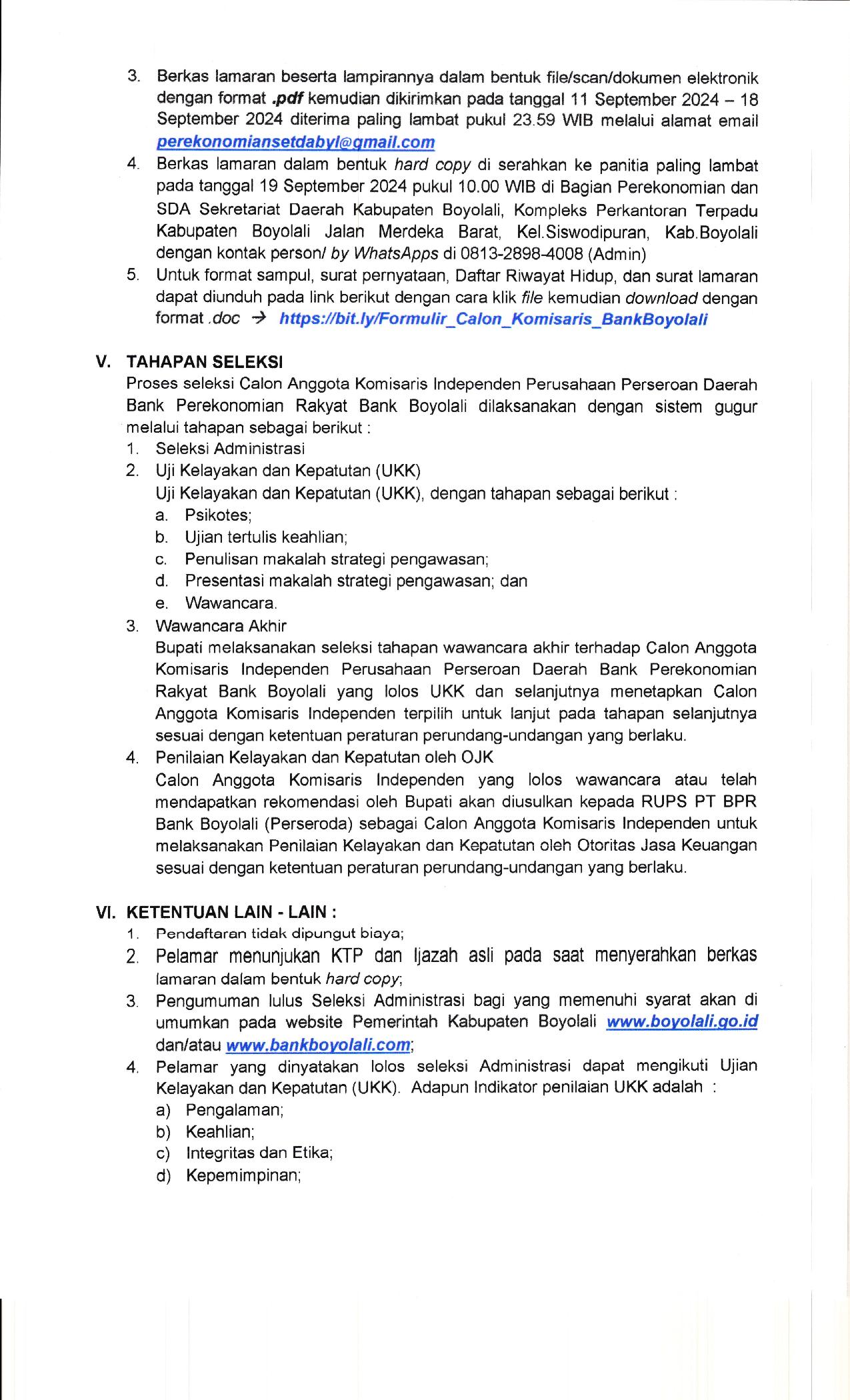 Pengumuman Seleksi Calon Komisaris Independen PT BPR Bank Boyolali Page 04