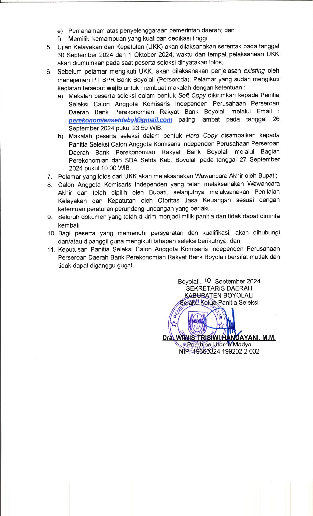 Pengumuman Seleksi Calon Komisaris Independen PT BPR Bank Boyolali Page 05